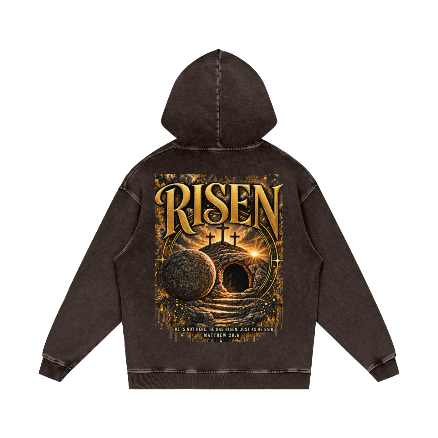 RISEN heavyweight Christian hoodie inspired by Matthew 28:6