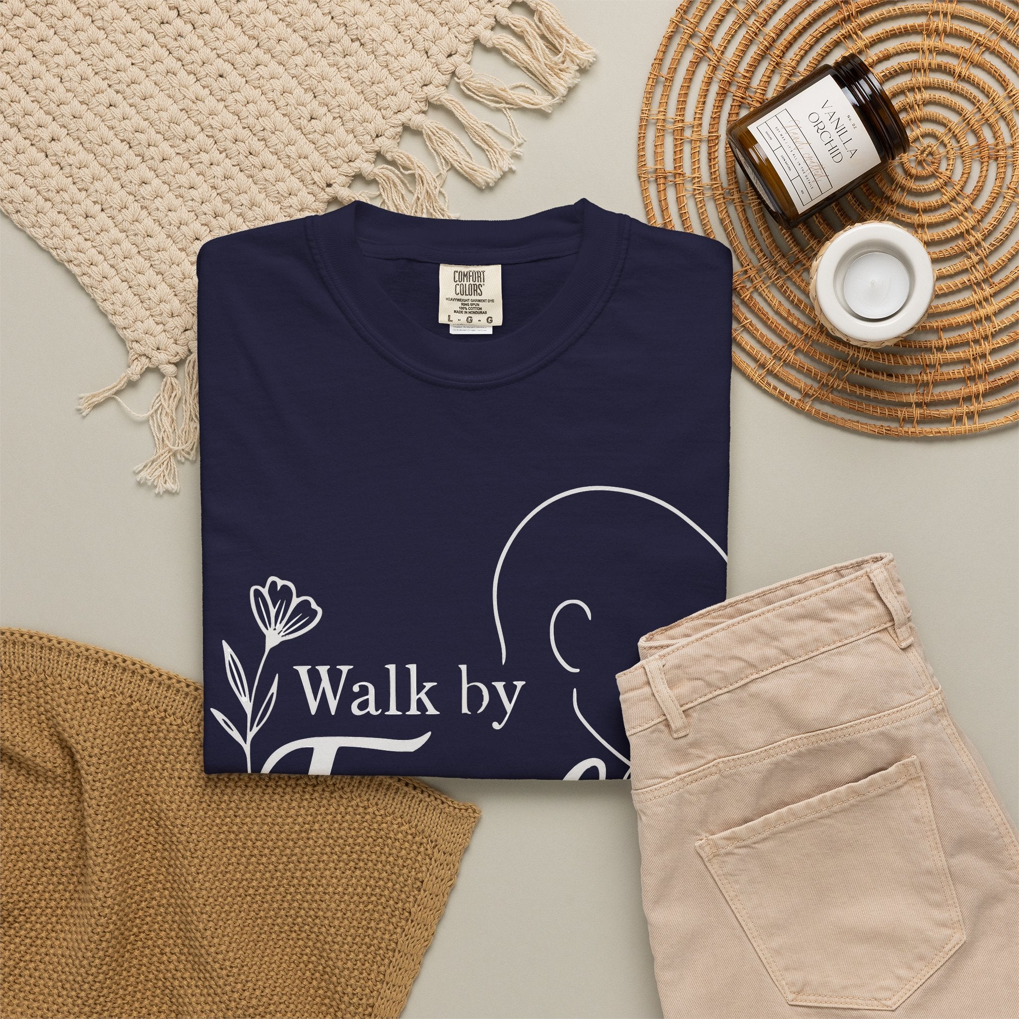 Walk by Faith minimalist Christian T-shirt inspired by 2 Corinthians 5:7