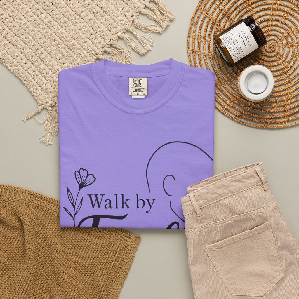 Walk by Faith minimalist Christian T-shirt inspired by 2 Corinthians 5:7