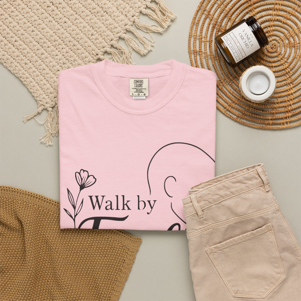 Walk by Faith minimalist Christian T-shirt inspired by 2 Corinthians 5:7