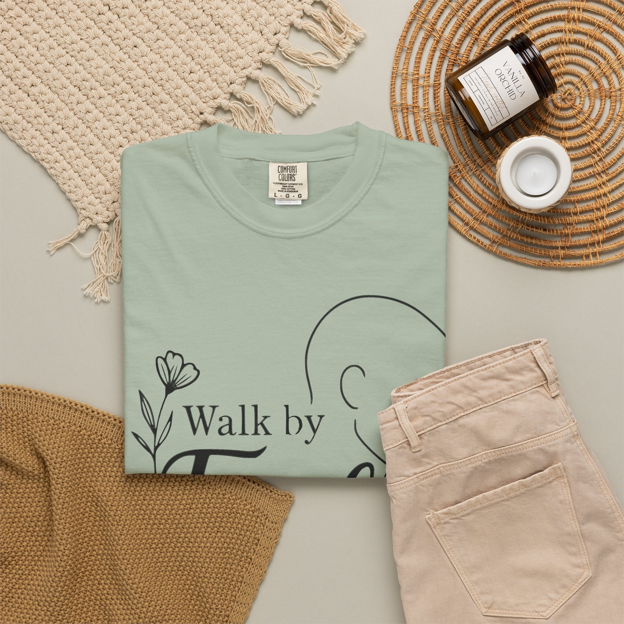 Walk by Faith minimalist Christian T-shirt inspired by 2 Corinthians 5:7