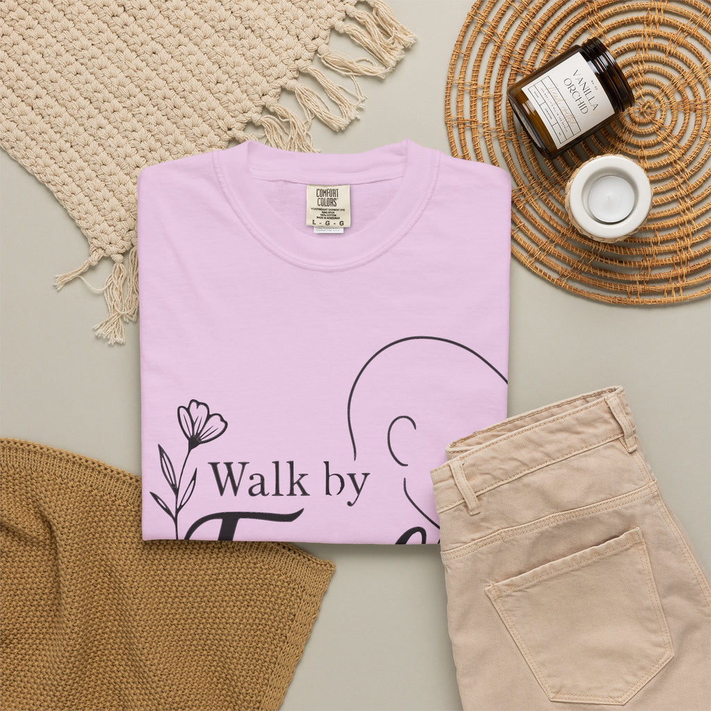Walk by Faith minimalist Christian T-shirt inspired by 2 Corinthians 5:7