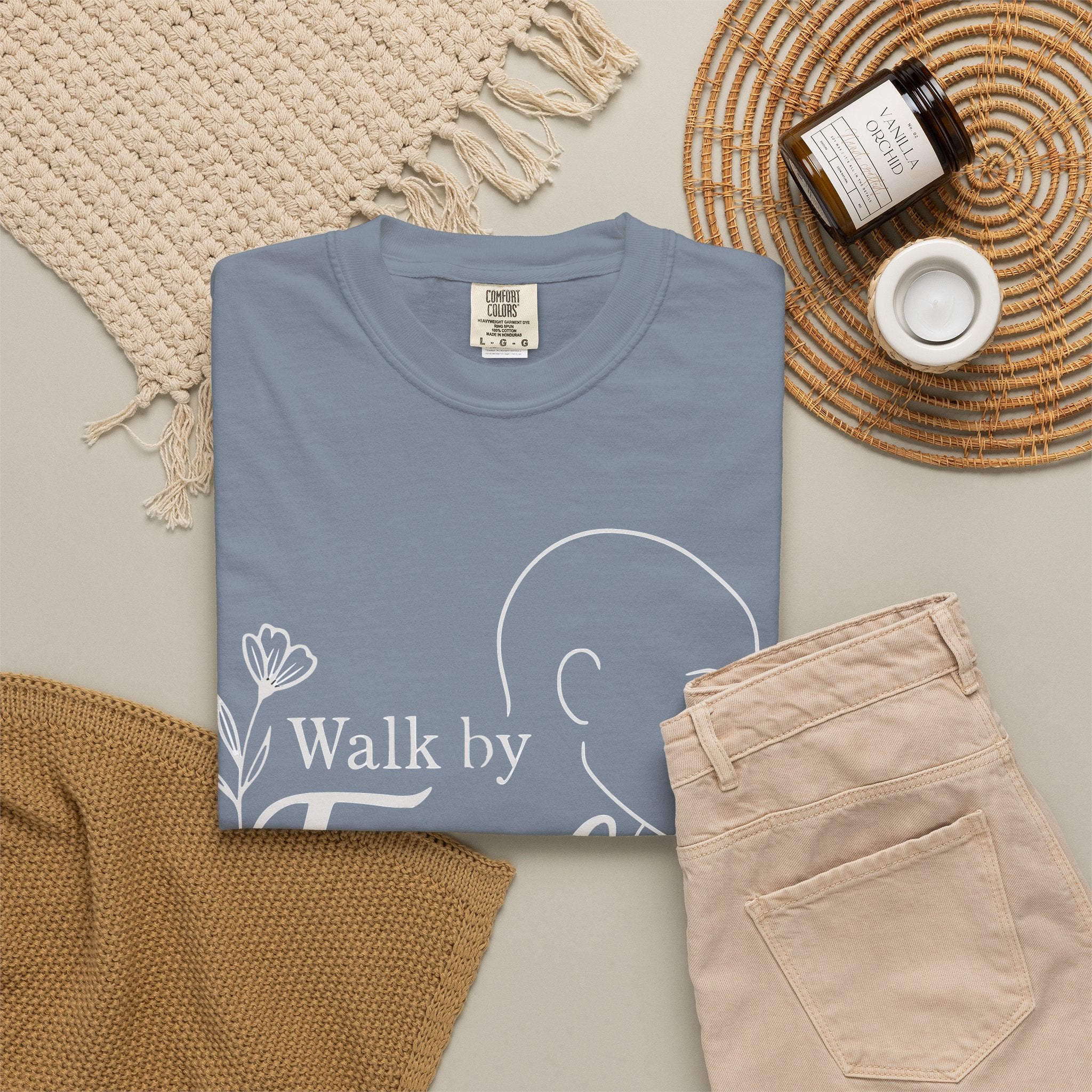 Walk by Faith minimalist Christian T-shirt inspired by 2 Corinthians 5:7