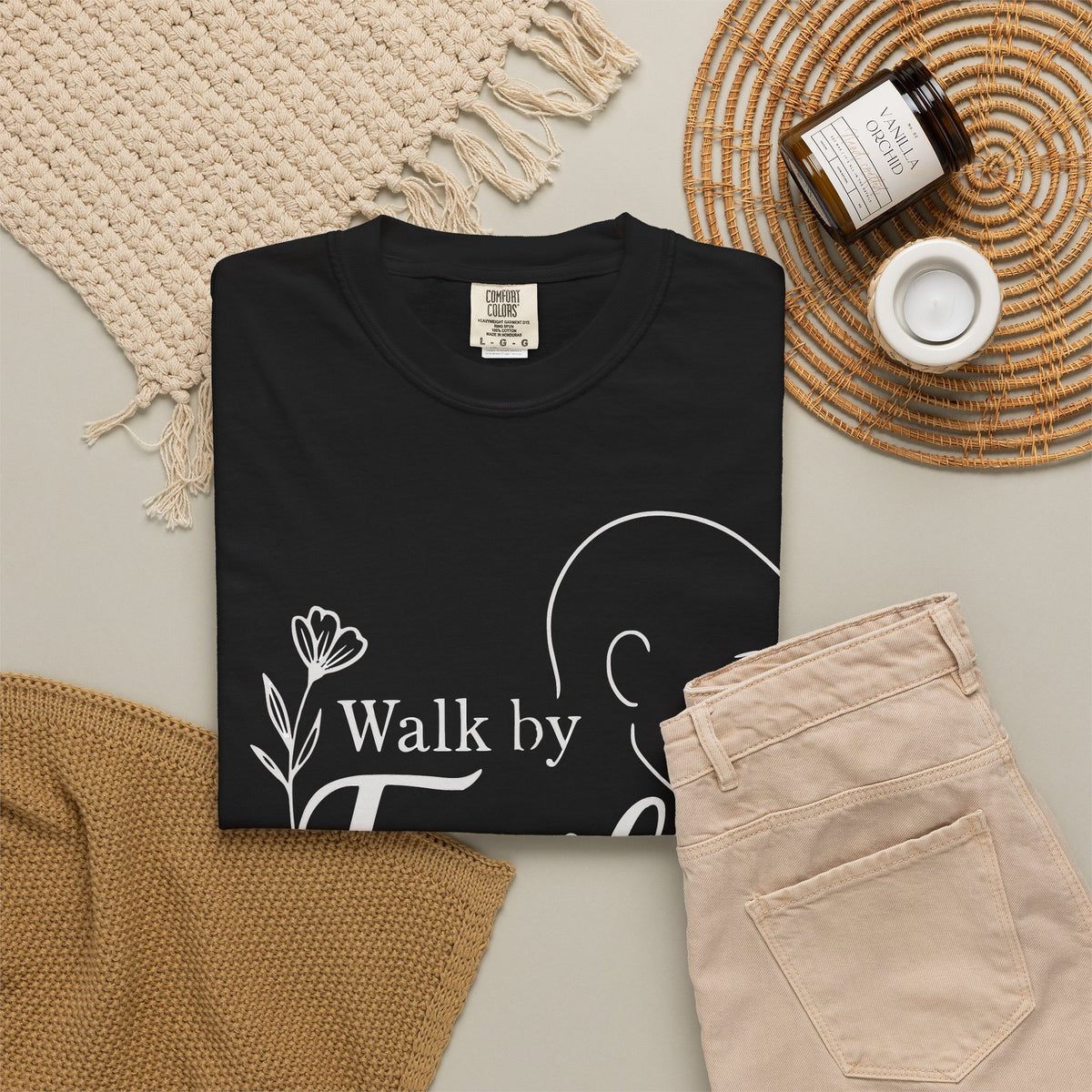 Walk by Faith minimalist Christian T-shirt inspired by 2 Corinthians 5:7