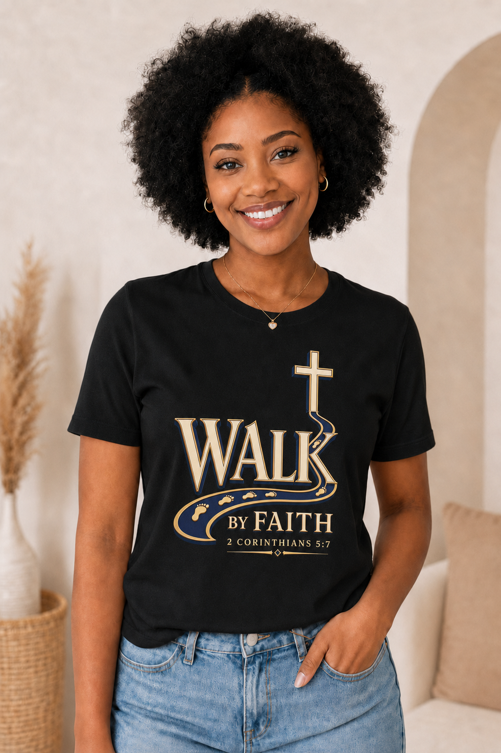 Walk by Faith T-Shirt — Christian Cross Faith Graphic Shirt