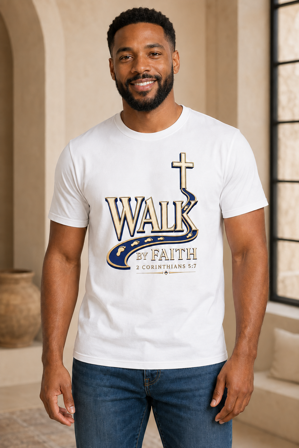 Walk by Faith T-Shirt — Christian Cross Faith Graphic Shirt