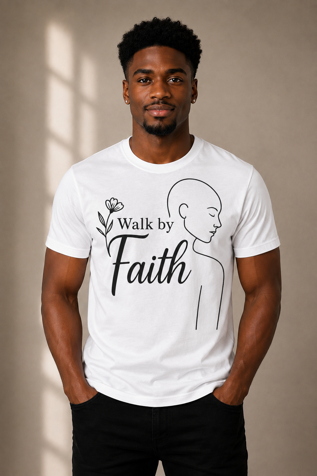 Walk by Faith minimalist Christian T-shirt inspired by 2 Corinthians 5:7