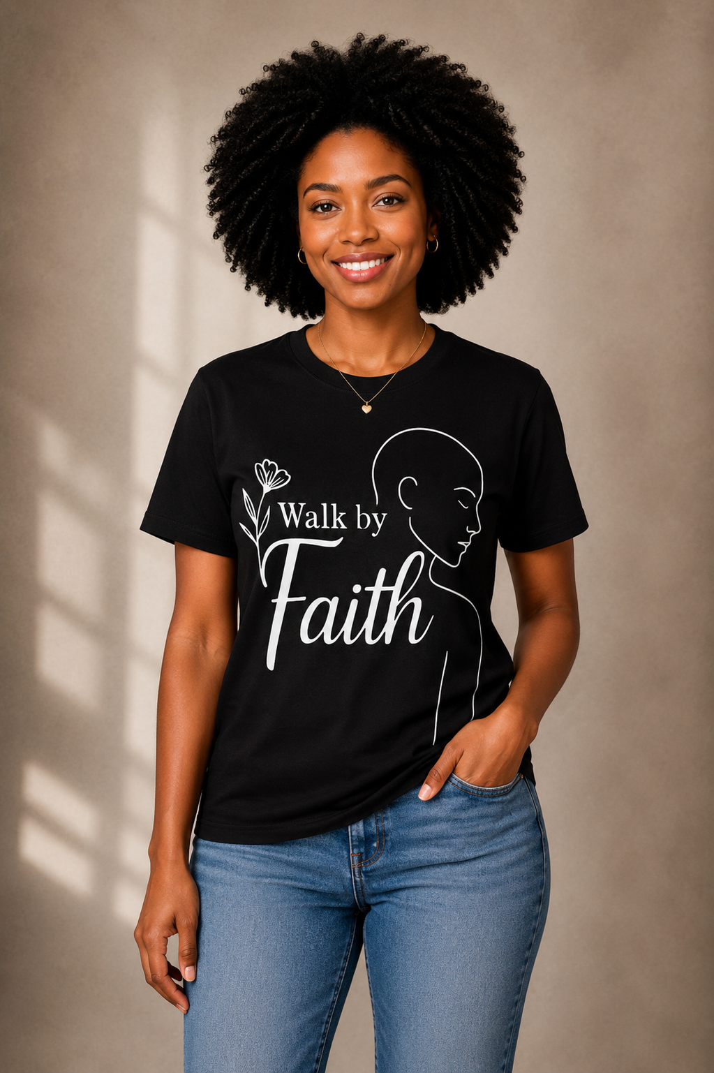 Walk by Faith minimalist Christian T-shirt inspired by 2 Corinthians 5:7