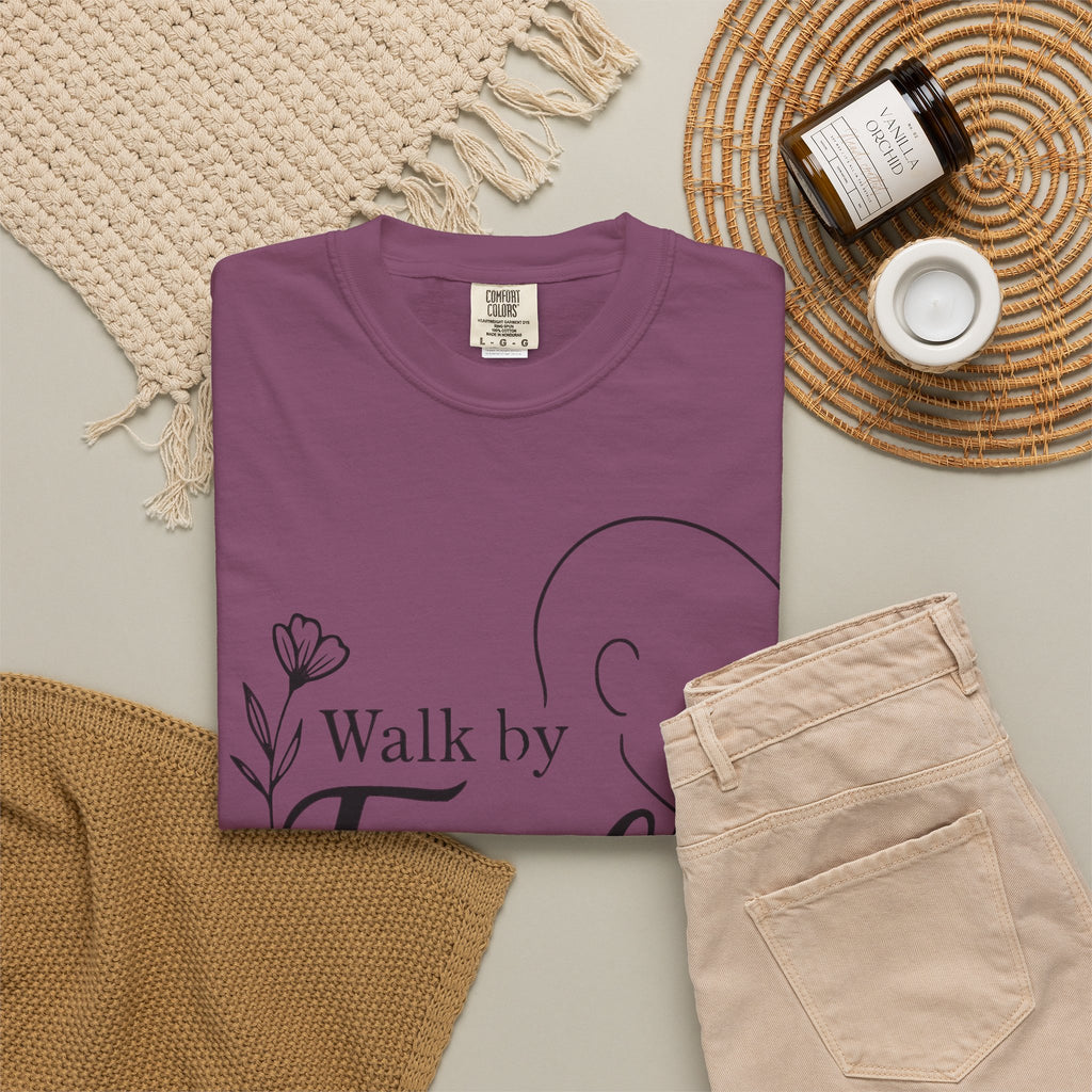 Walk by Faith minimalist Christian T-shirt inspired by 2 Corinthians 5:7