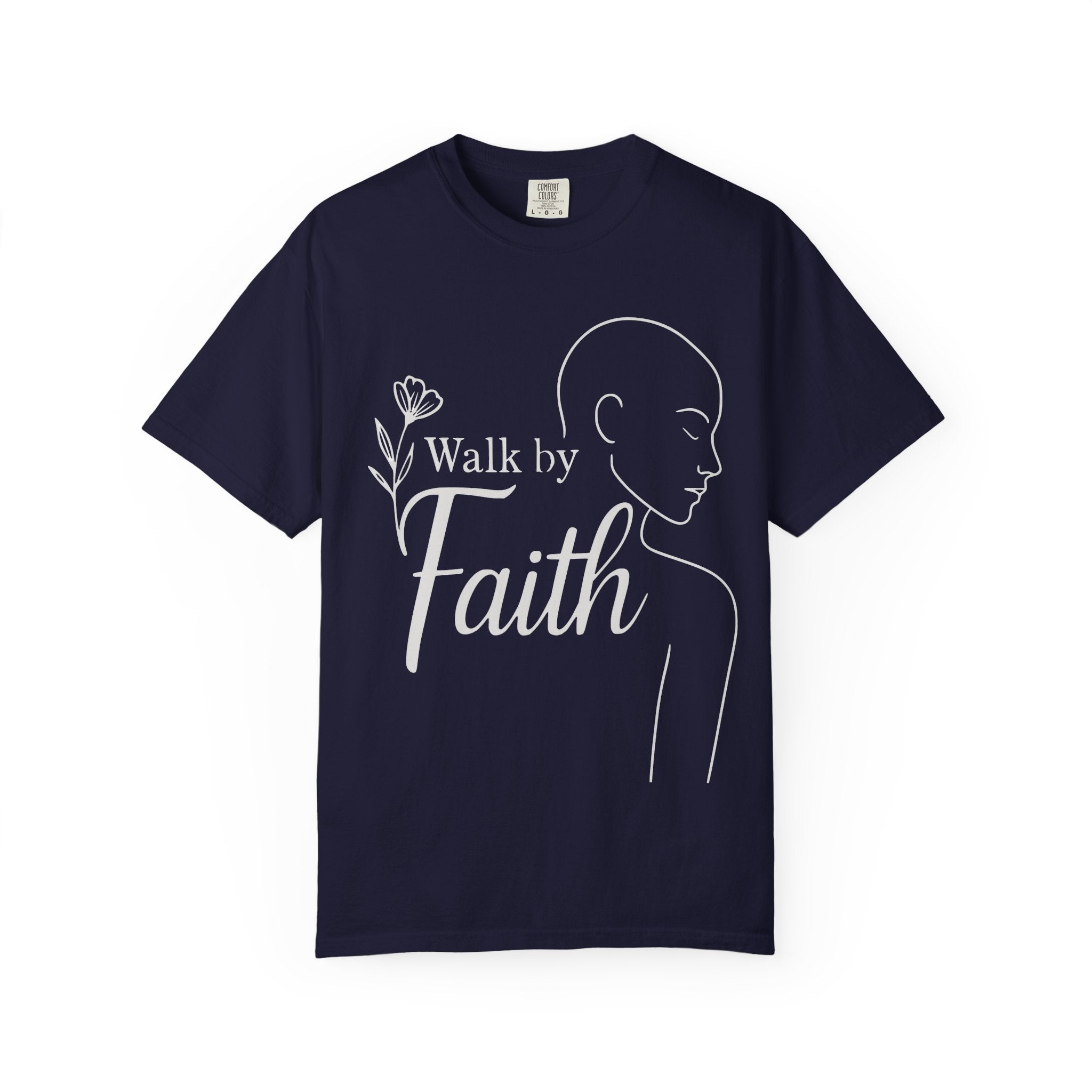 Walk by Faith minimalist Christian T-shirt inspired by 2 Corinthians 5:7