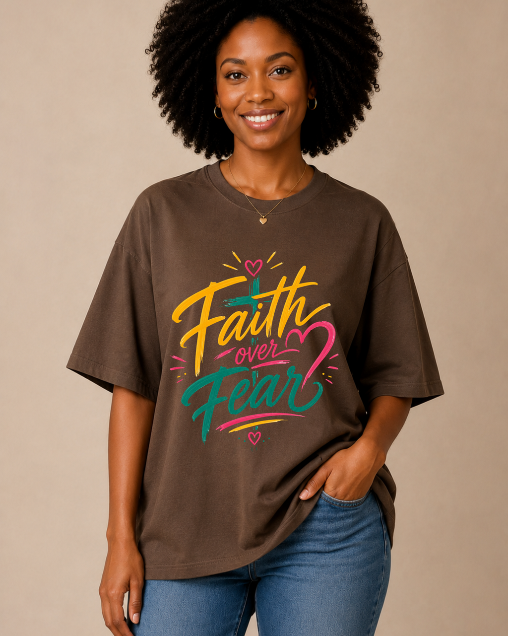 Faith Over Fear oversized Christian streetwear T-shirt