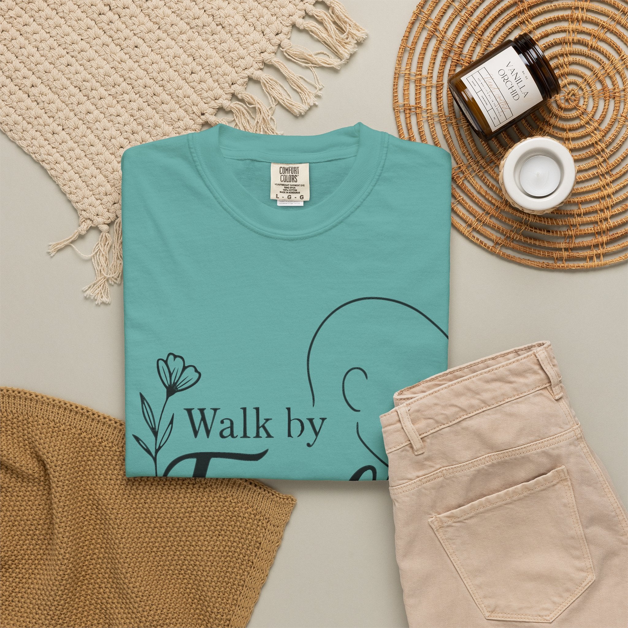 Walk by Faith minimalist Christian T-shirt inspired by 2 Corinthians 5:7
