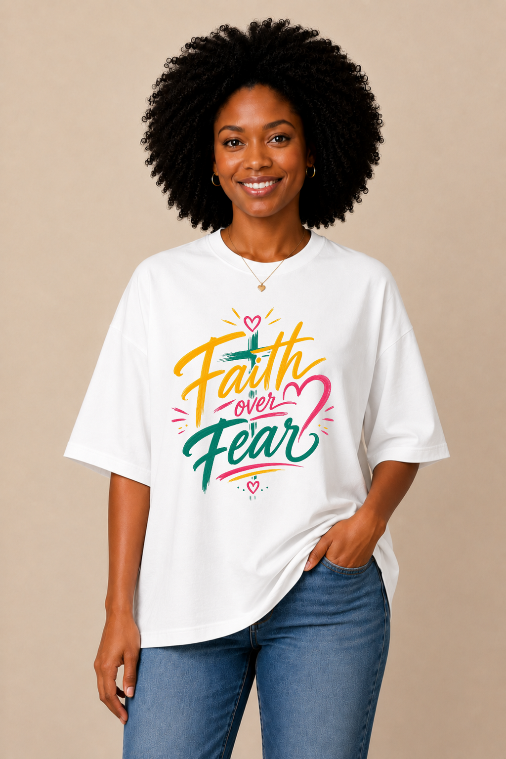 Faith Over Fear oversized Christian streetwear T-shirt