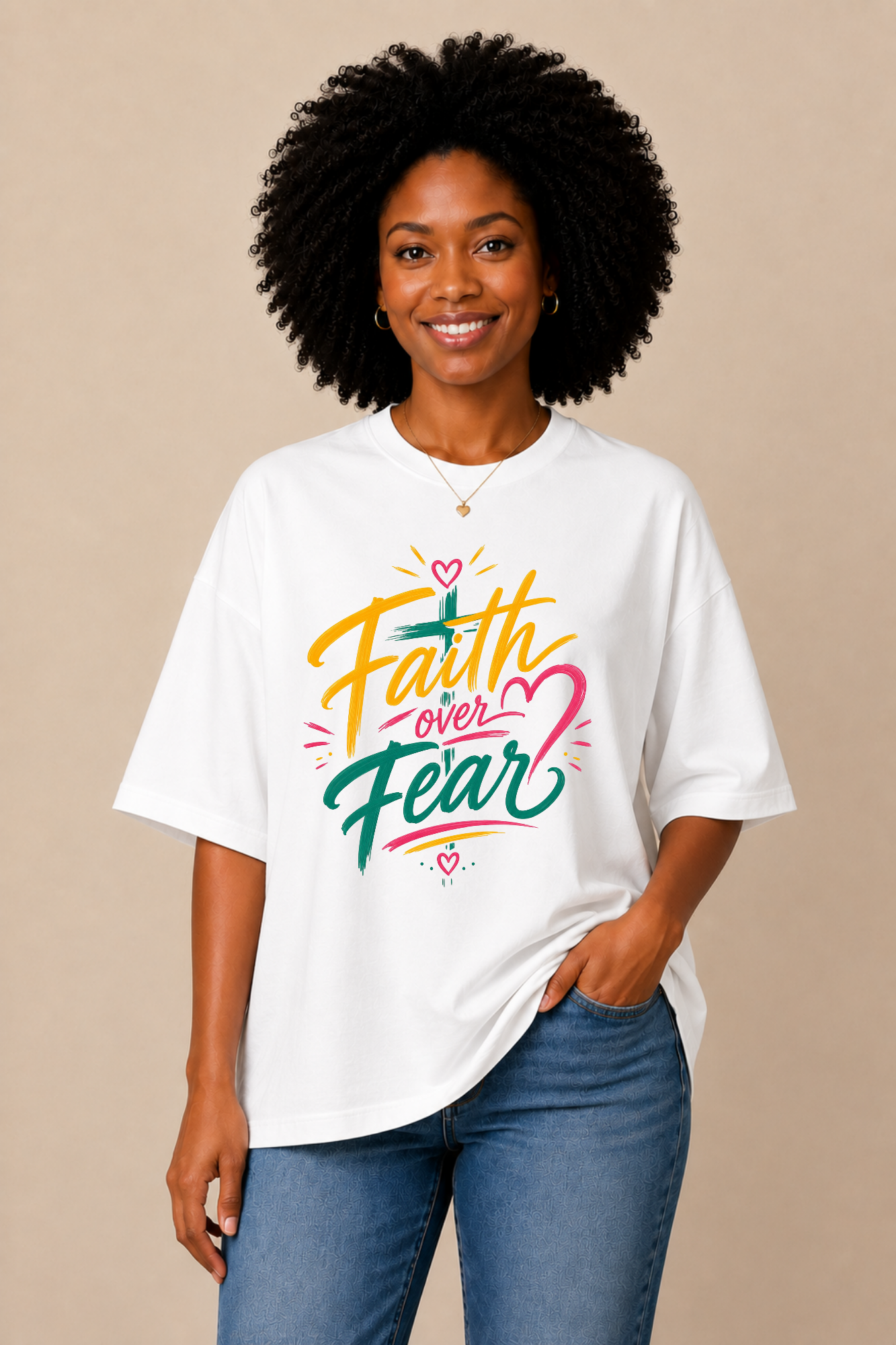 Faith Over Fear oversized Christian streetwear T-shirt
