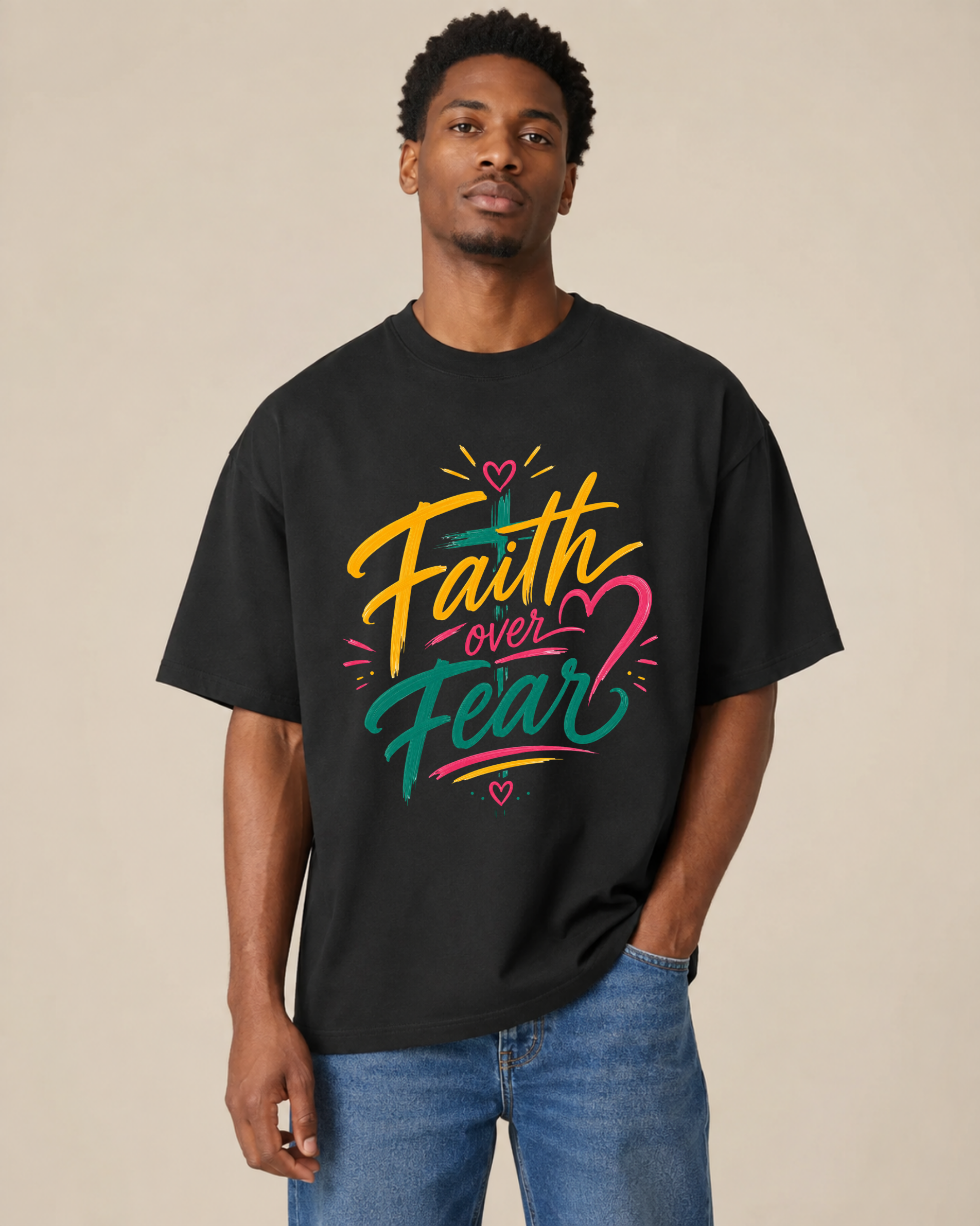 Faith Over Fear oversized Christian streetwear T-shirt